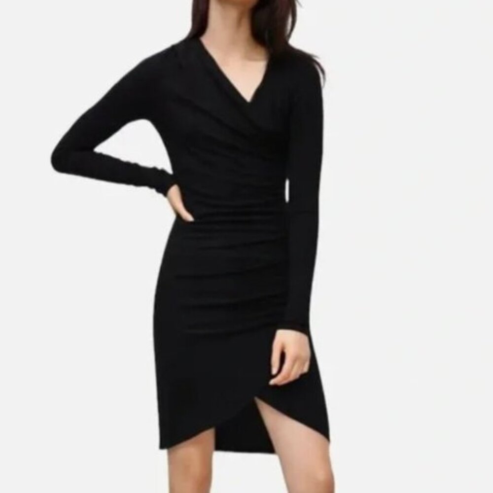 Aritzia Wilfred Free Women's Klum Midi Faux Wrap Bodycon Dress in Black-…